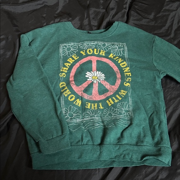 art class Other - art class Green Sweatshirt with Peace Sign and Daisy